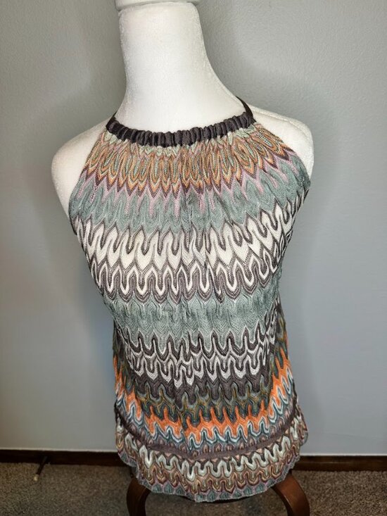 Missoni Tops - Missoni Multicolor Wave-Pattern Halter Tank Top — Green, White, Orange, Gray